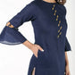 Aniyah Cotton Criss Cross Bell Sleeves Navy Blue Straight Kurta (AN-145K) - Swadesiicart