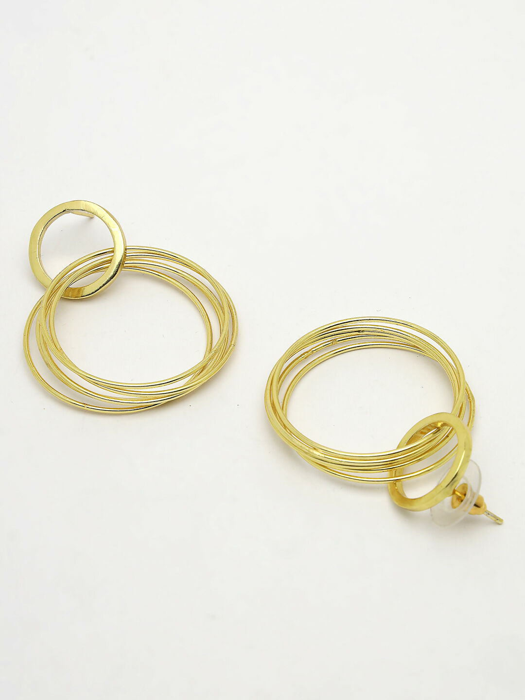 NVR Women Golden Linked Round Circle Attached Drop Earrings - Swadesiicart