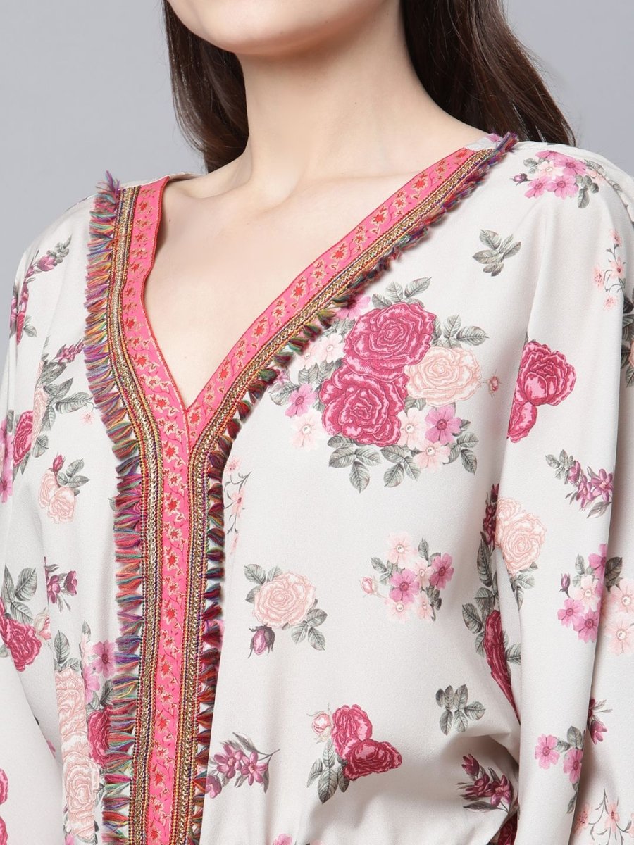 Ahalyaa Womens Beige Crepe Digital Floral Print Jumpsuit - Swadesiicart