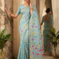 Anaita Sky Blue Linen Woven Work Saree With Blouse