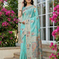 Anaita Sky Blue Linen Woven Work Saree With Blouse