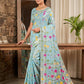 Anaita Sky Blue Linen Woven Work Saree With Blouse