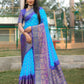 Anaita Sky Blue Woven Design Pure Bandhej Kanjivaram Soft Silk Saree