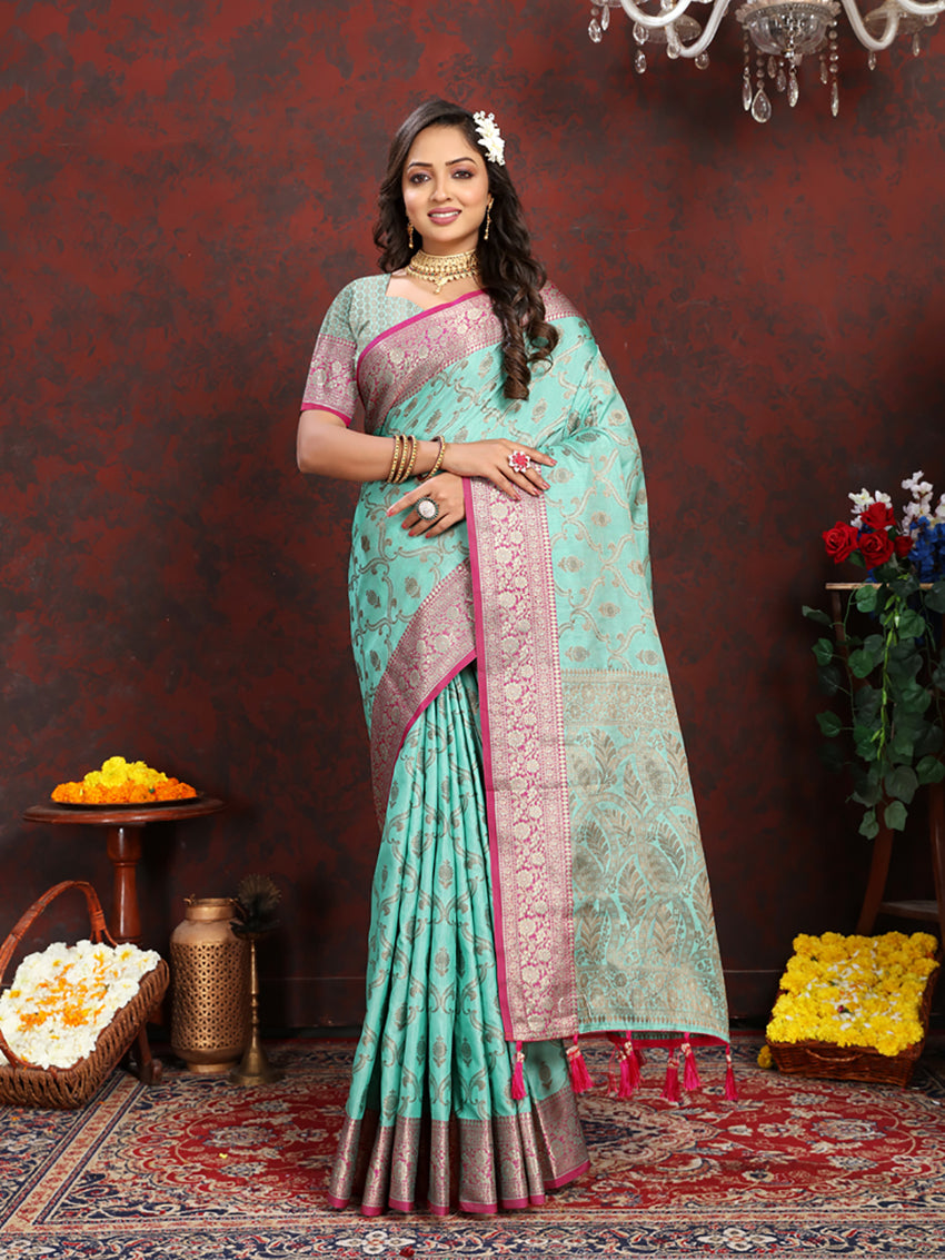 Lorenvalley Fashion Skyblue Soft Katan Silk Woven Design Rich Zari Weaving Pallu Saree - Swadesiicart