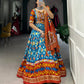 Lorenvalley Skyblue Tussar Silk Patola Print With Foil Work And Original Mirror Gamthi Lace Lehenga Choli with Dupatta | Swadesiicart
