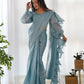 Lorenvalley Ready to wear Jimmy Choo Organza Fabric Border Lace Work Predrapped Saree - Swadesiicart
