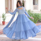 Lorenvalley Fashion Skyblue Faux Georgette with Zari & Sequins Embroidered Work Anarkali Gown with Dupatta - Swadesiicart