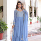 Lorenvalley Fashion Skyblue Faux Georgette with Zari & Sequins Embroidered Work Anarkali Gown with Dupatta - Swadesiicart