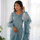 Lorenvalley Ready to wear Jimmy Choo Organza Fabric Border Lace Work Predrapped Saree - Swadesiicart