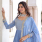 Lorenvalley Fashion Skyblue Faux Georgette with Zari & Sequins Embroidered Work Anarkali Gown with Dupatta - Swadesiicart