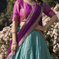 Lorenvalley Skyblue Kanchipuram Zari Weaving Work Lehenga Choli with Dupatta | Swadesiicart