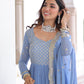 Lorenvalley Fashion Skyblue Faux Georgette with Zari & Sequins Embroidered Work Anarkali Gown with Dupatta - Swadesiicart