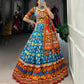 Lorenvalley Skyblue Tussar Silk Patola Print With Foil Work And Original Mirror Gamthi Lace Lehenga Choli with Dupatta | Swadesiicart