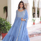 Lorenvalley Fashion Skyblue Faux Georgette with Zari & Sequins Embroidered Work Anarkali Gown with Dupatta - Swadesiicart