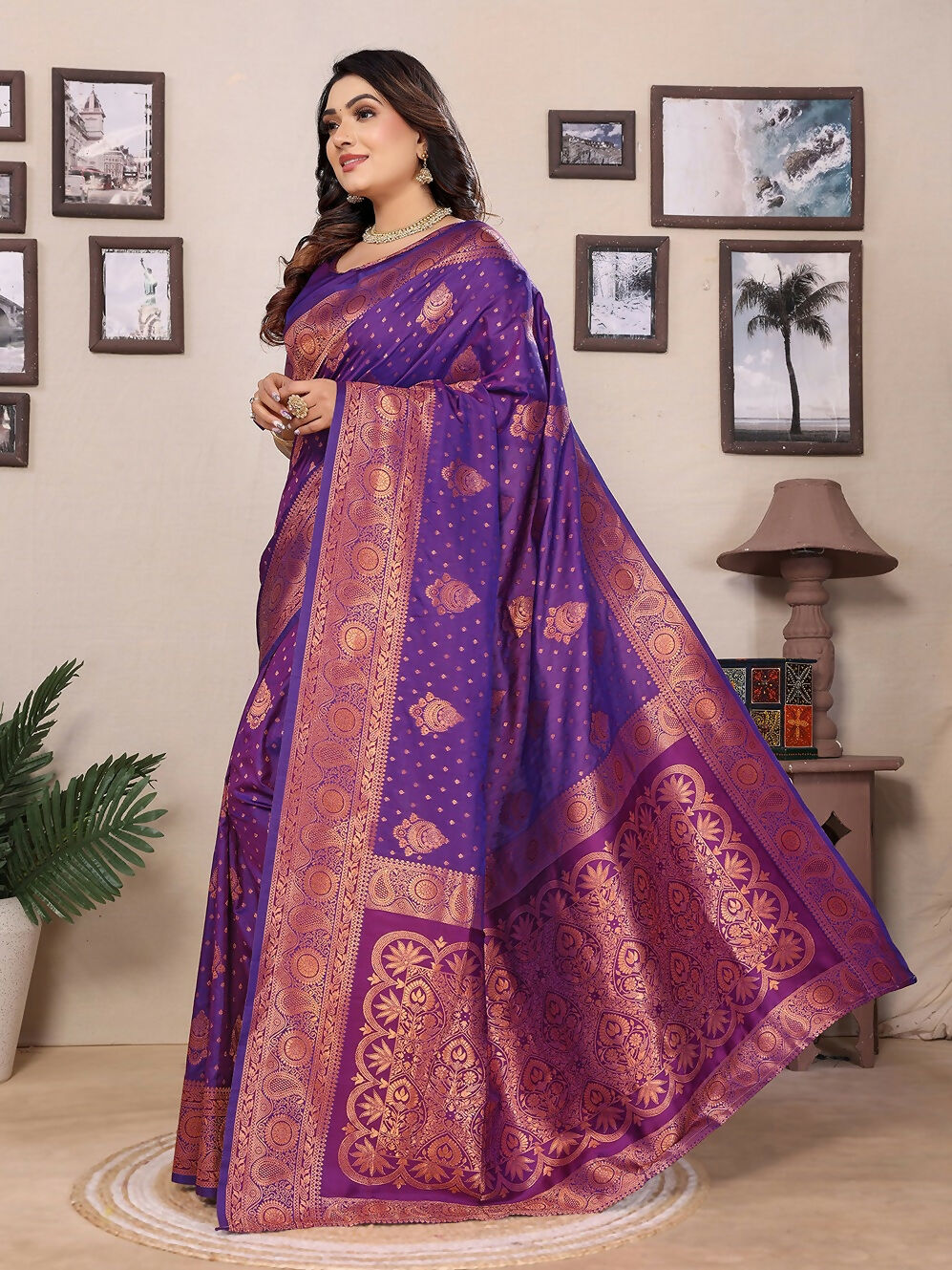 Joban Fashion Banarasi Purple Woven Soft Silk Saree | Swadesiicart