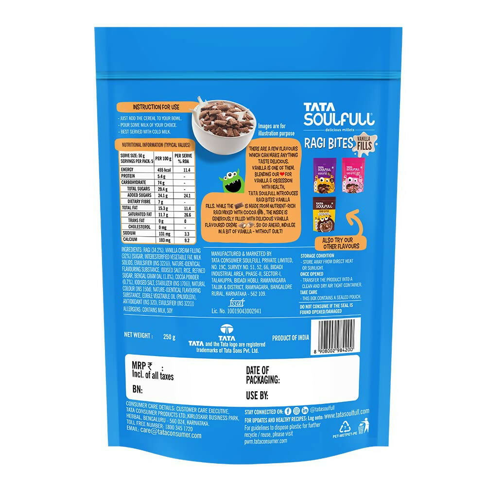 Tata Soulfull Ragi Bites Vanilla Fills Breakfast Cereal - Swadesiicart