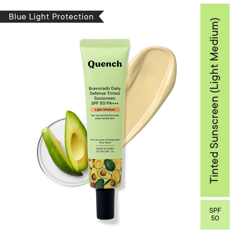 Quench Vitamin E Tinted SPF 50 Sunscreen PA+++ with both Mineral & Chemical Actives (Light Medium) | Swadesiicart