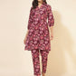 Janasya Women's Purple Cotton Floral Printed Casual Straight Kurta Set | Swadesiicart