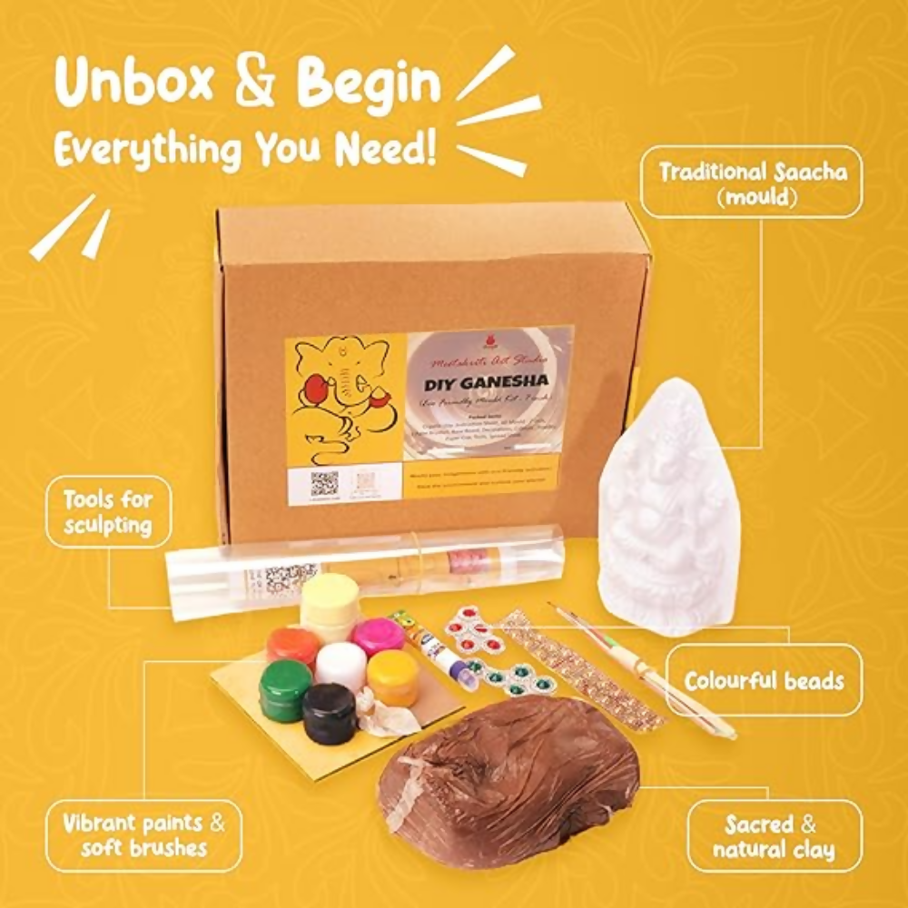 Meetakriti DIY Plantable Ganesha Idol Making Kit | Eco-Friendly 6-Inch Ganpati - Swadesiicart