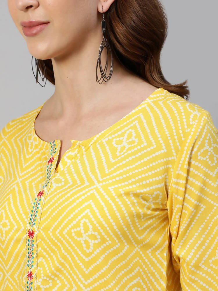 Anubhutee Yellow & White Bandhani Printed Kurti | Swadesiicart