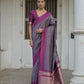 Vishnu Weaves Women's Grey Raw Silk Saree with Blouse - Swadesiicart
