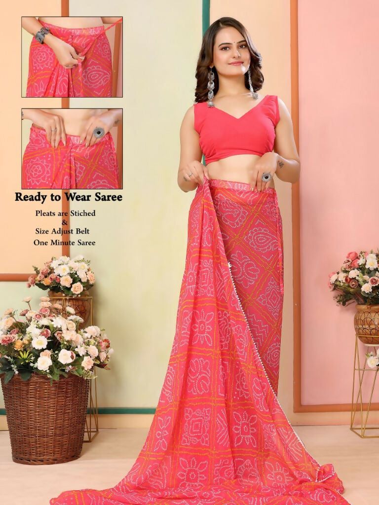 Red Georgette Designer Printed Ready To Wear Saree - Elite | Swadesiicart