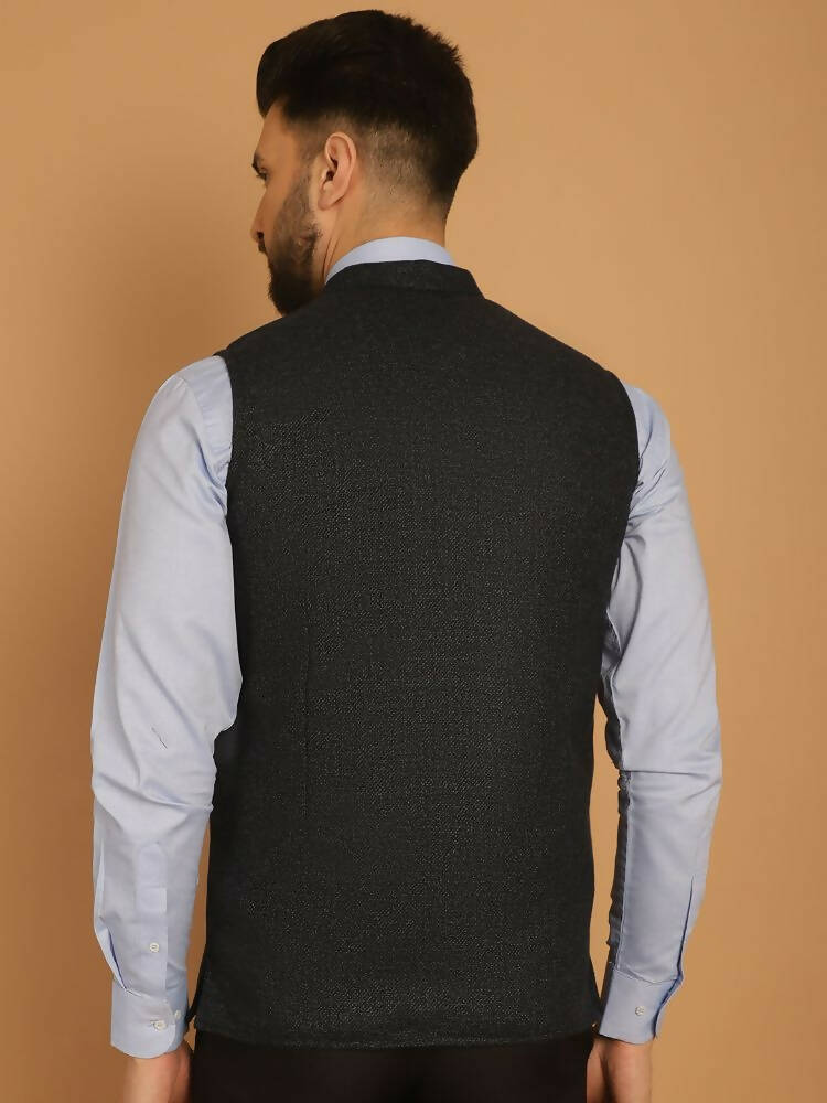 Even Apparels Pure Wool Nehru Jacket - Blue | Swadesiicart