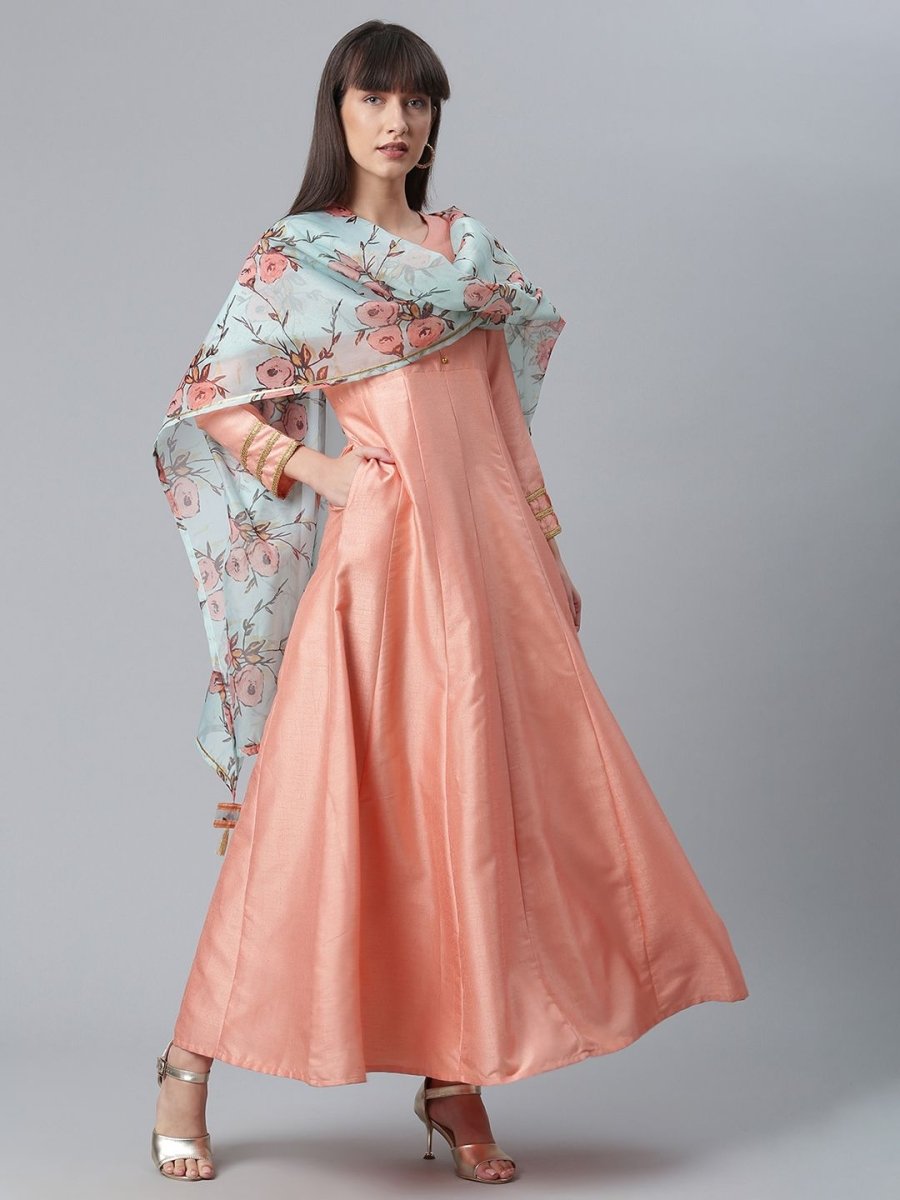 Ahalyaa Poly Silk Peach Kurta With Dupatta Set | Swadesiicart