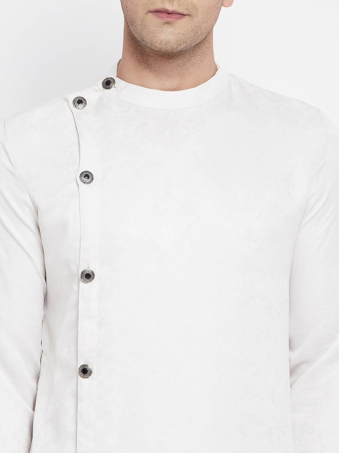 Even Apparels White Rayon Men's Sherwani Kurta With Asymetrical Cut | Swadesiicart