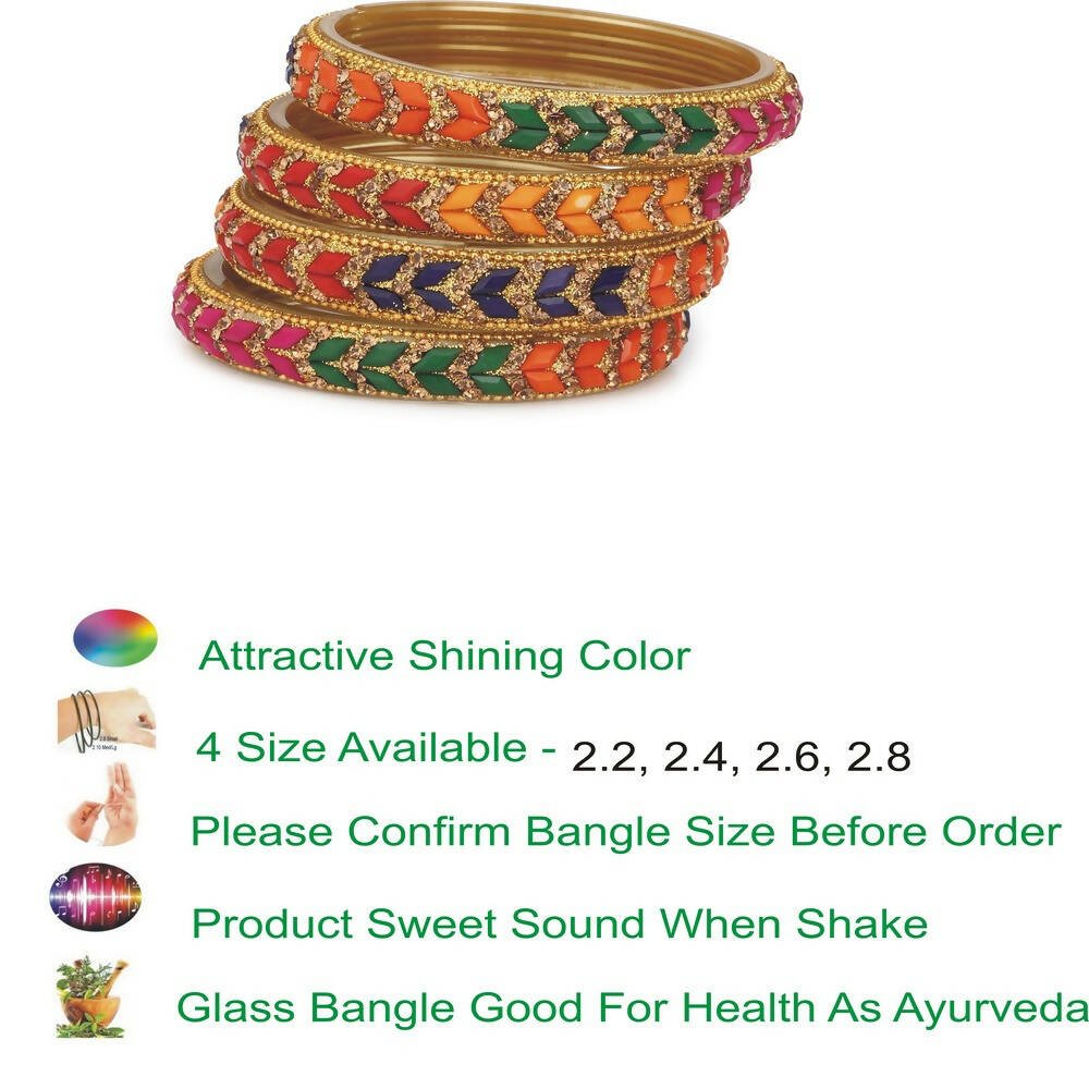 Afast Bridal Wedding & Party Fashionable Colorful Glass Bangle/Kada Set, Pack Of 4 - Multicolor - Swadesiicart
