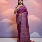 Vishnu Weaves Women's Wine Handloom Raw Silk Woven Border Saree with Blouse - Swadesiicart