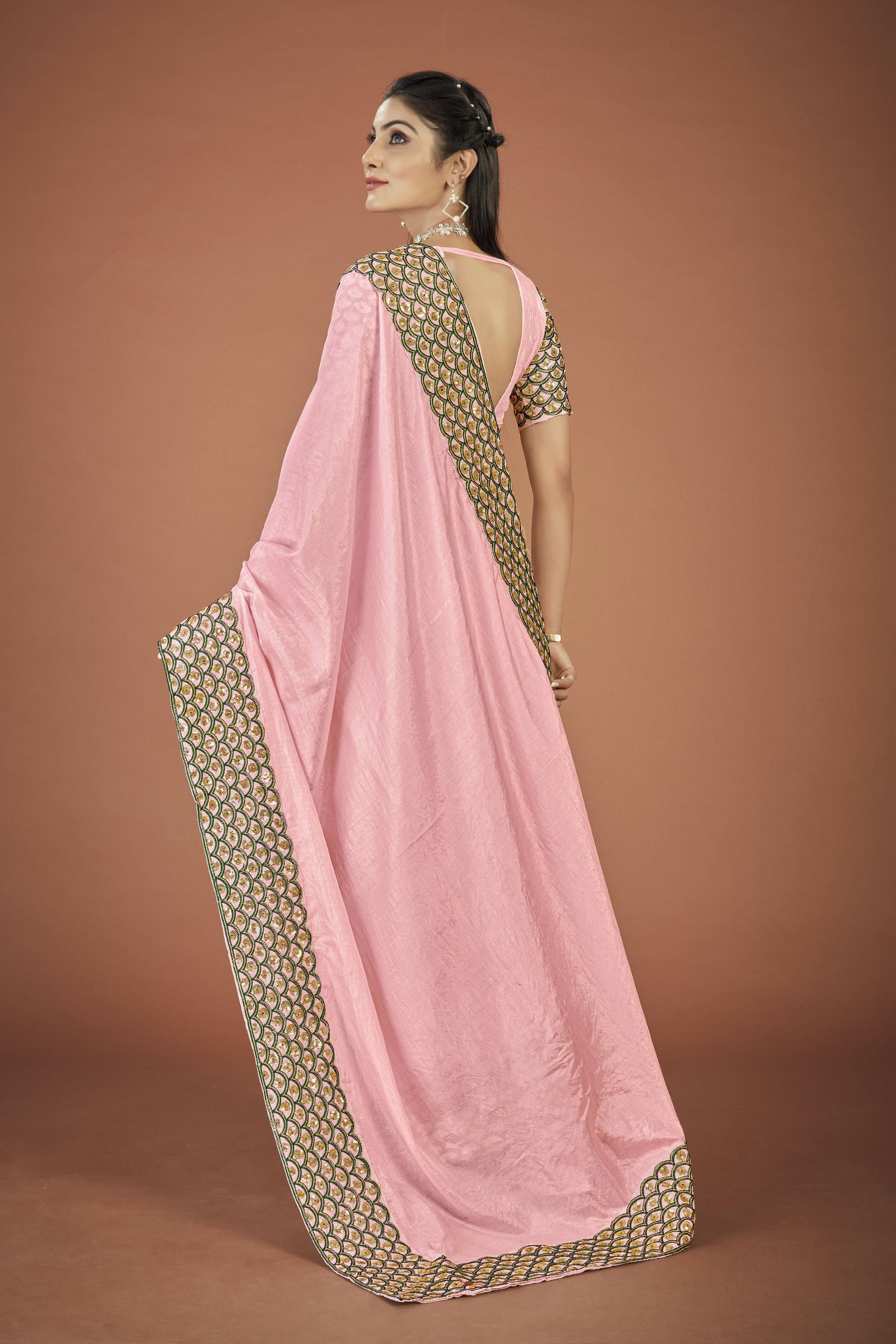 Vamsee Lata Pink Organza Saree - Swadesiicart