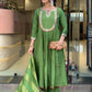 The52 Light Green Women's Gorgeous Embroidered Work Chanderi Fabric Flared Kurta Pant and Dupatta Set - Swadesiicart