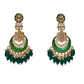 Green Gold-Polished Beautifully Enamelled Stylish Kundan & Pearl Dangle Women Earrings|Meenakari Chandbali Traditional Ethnic Wear Earrings By House of Ree - Swadesiicart
