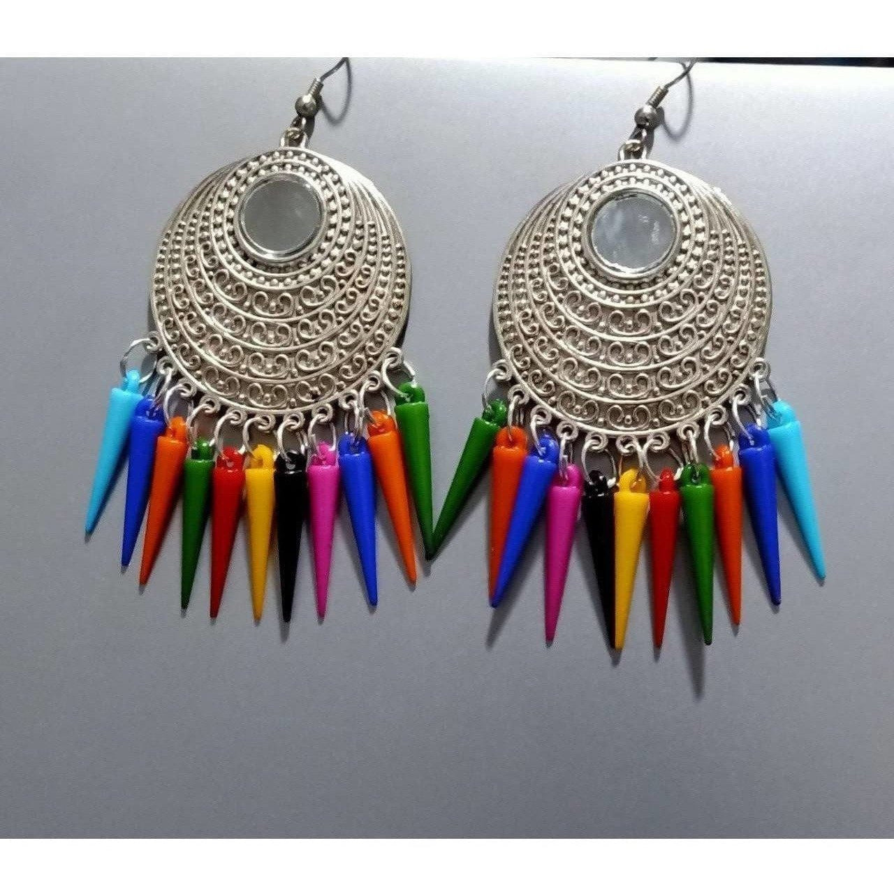 MS Fashion India Silver Oxidized Latest Fashion Long Alloy Drops Chandbali Earrings | Swadesiicart
