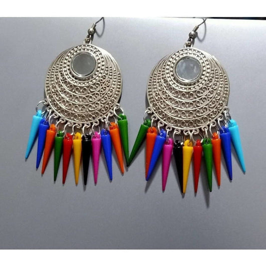 MS Fashion India Silver Oxidized Latest Fashion Long Alloy Drops Chandbali Earrings | Swadesiicart
