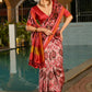 Vishnu Weaves Women's White Banarasi Silk Patola Printed Saree with Blouse - Swadesiicart