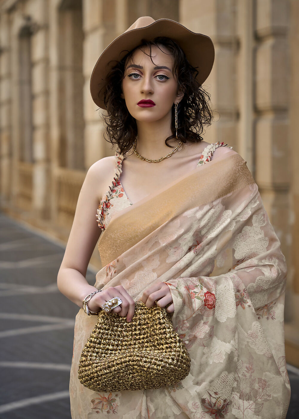 Lovely Off White Polly Brasso Designer Saree - Emponline | Swadesiicart