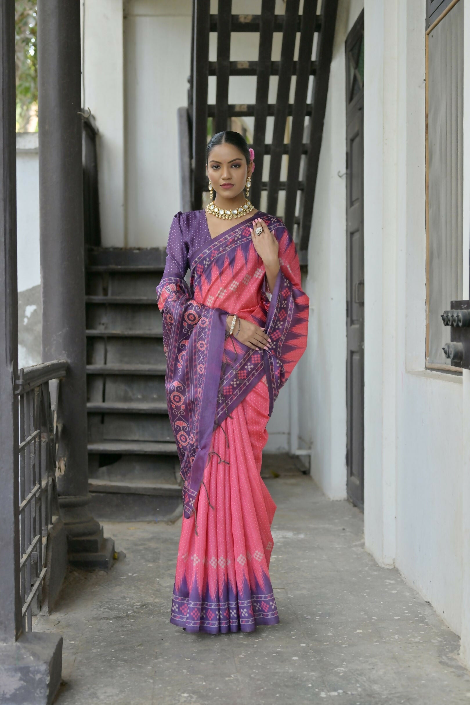 Vishnu Weaves Women's Rani Soft Tussar Silk Saree with Blouse - Swadesiicart