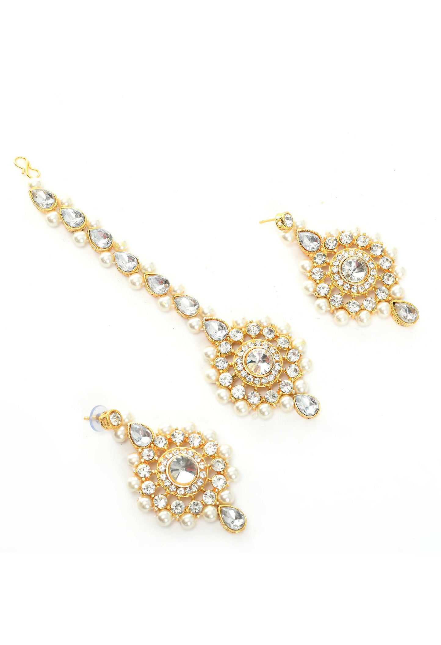Mominos Fashion Johar Kamal Gold-Polished Rani Haar with Off white Pearls Jewellery Set - Swadesiicart