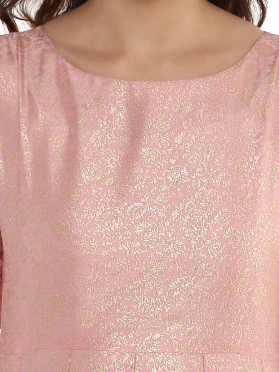 Ahalyaa Women's Pink Poly Silk Gold Foil Print Kurta | Swadesiicart