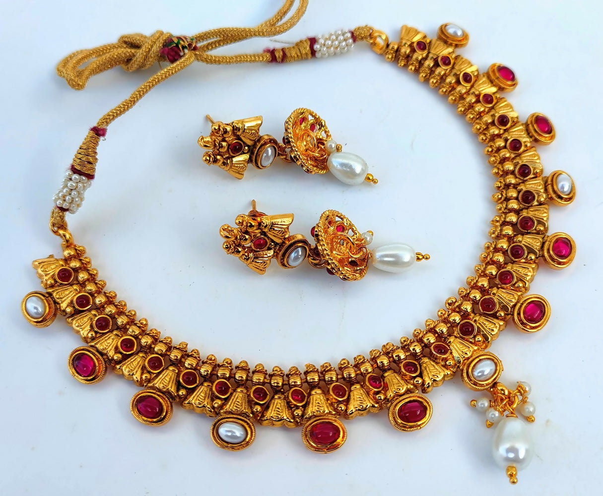 Kemp Antique Pink & White Necklace Set - Mokshi Collections