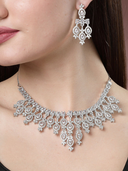 NVR Women's Silver-Plated Cubic Zirconia Studded Handcrafted Jewellery Set - NR Retail-NVR