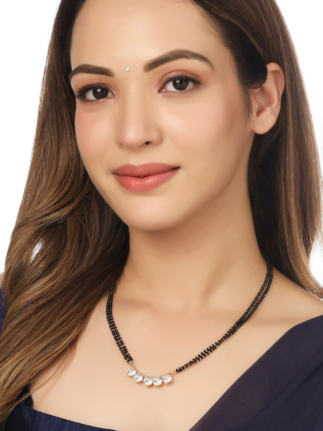 NVR Women's Set of 5 Gold-Polished CZ Stone-Studded & Beaded Mangalsutra | Swadesiicart