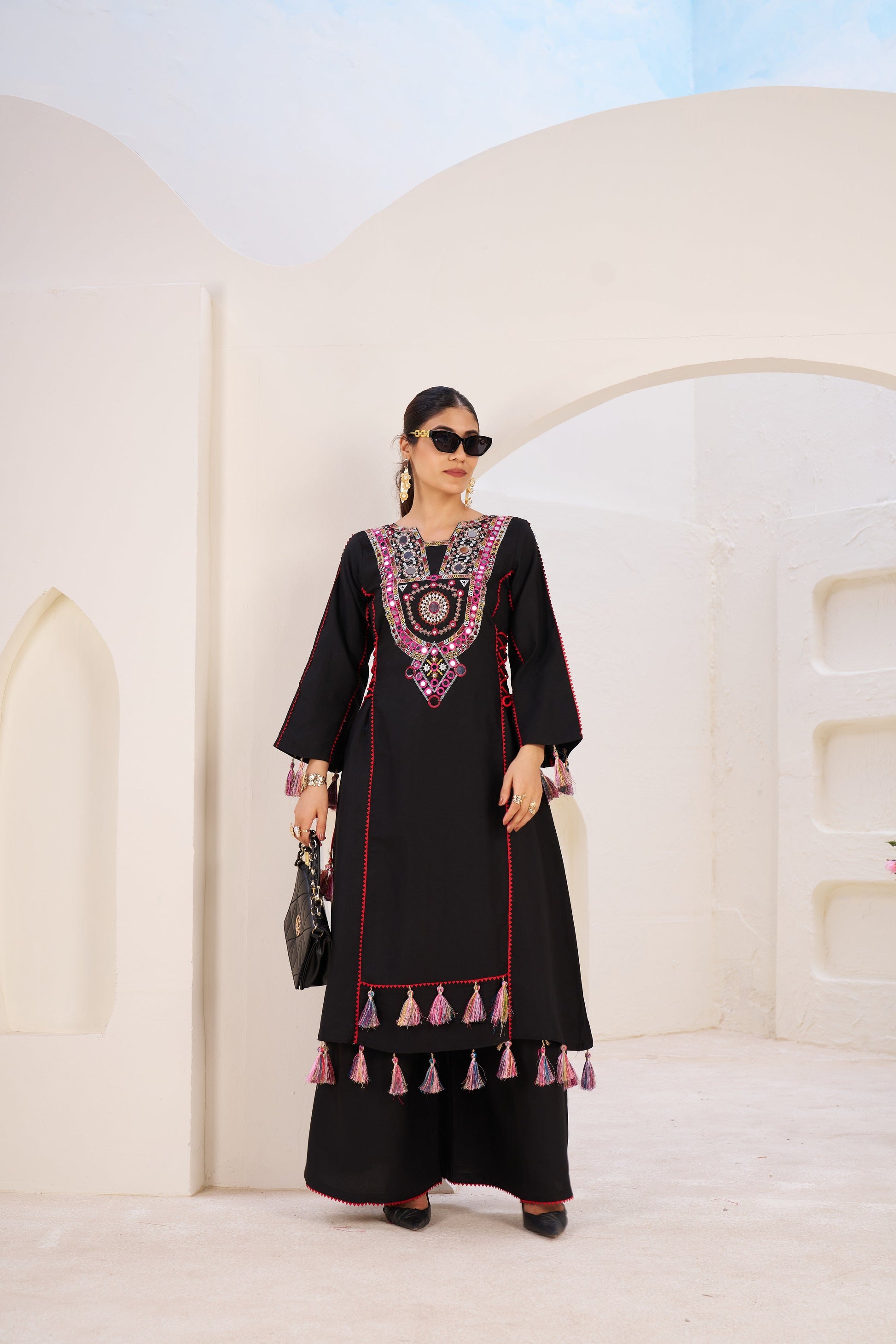 Lehenga Mart Black Reyon Designer Cord-Set Ready To Wear - Swadesiicart
