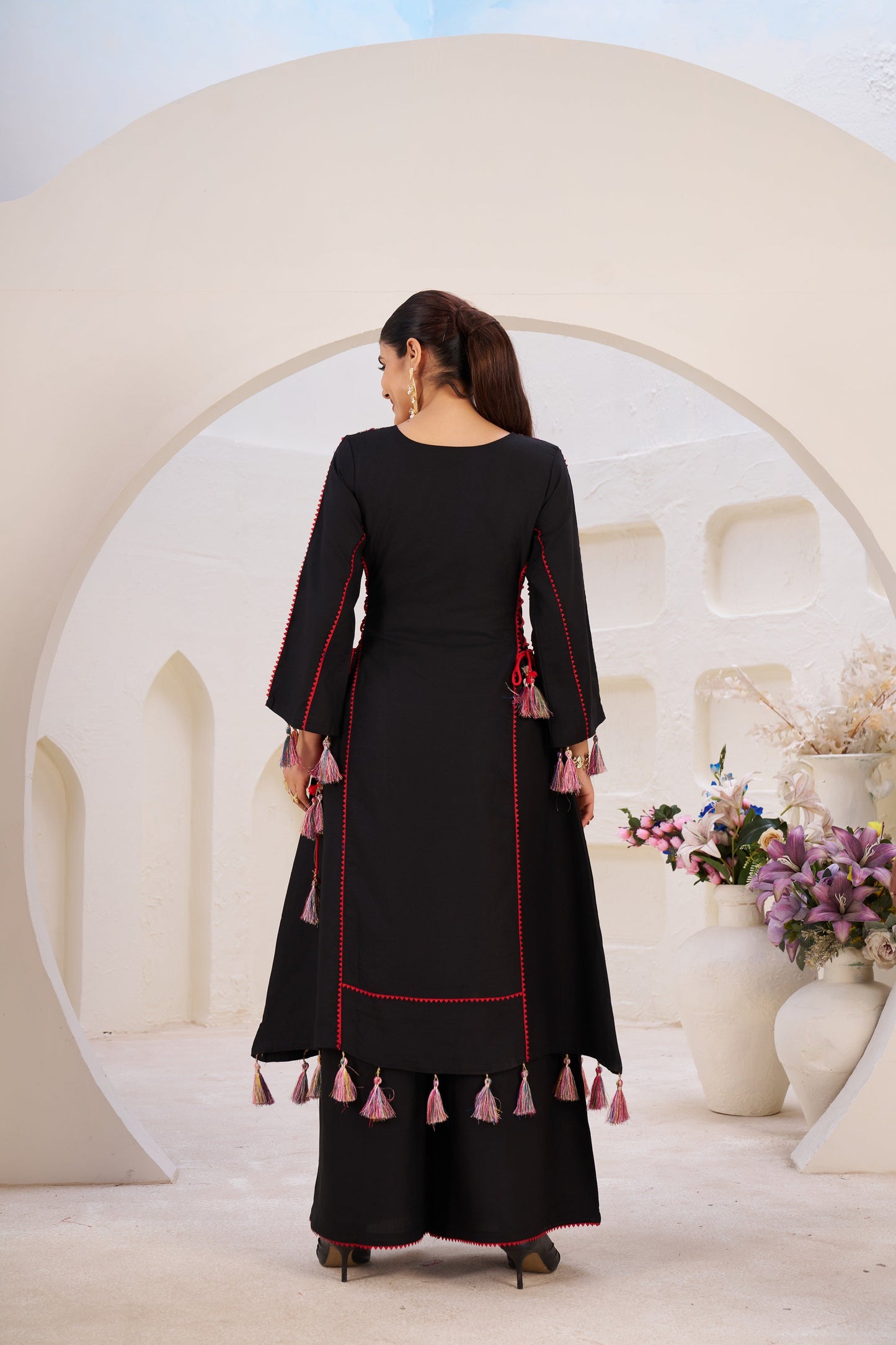 Lehenga Mart Black Reyon Designer Cord-Set Ready To Wear - Swadesiicart