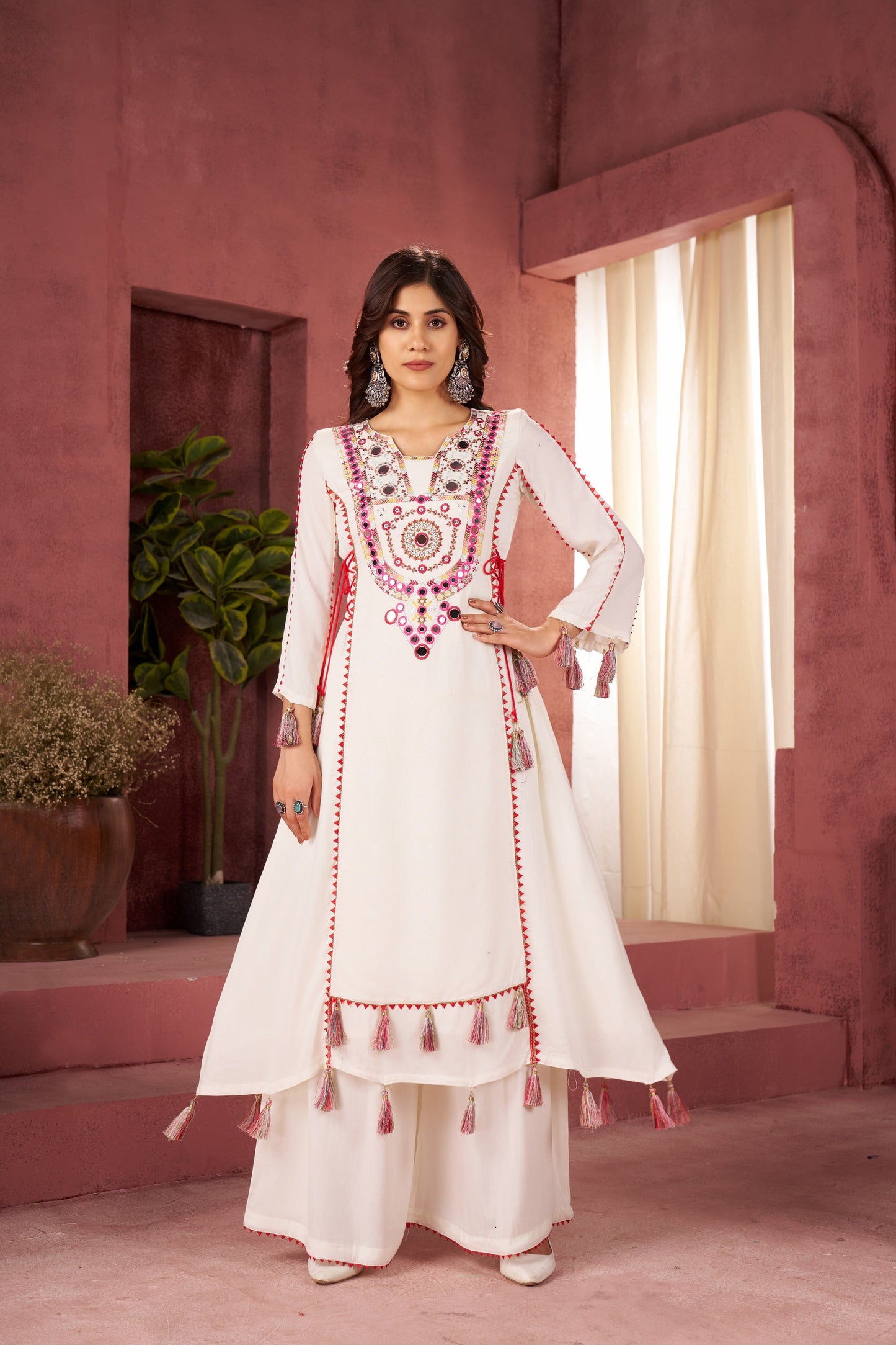 Lehenga Mart Off White Reyon Designer Cord-Set Ready To Wear - Swadesiicart