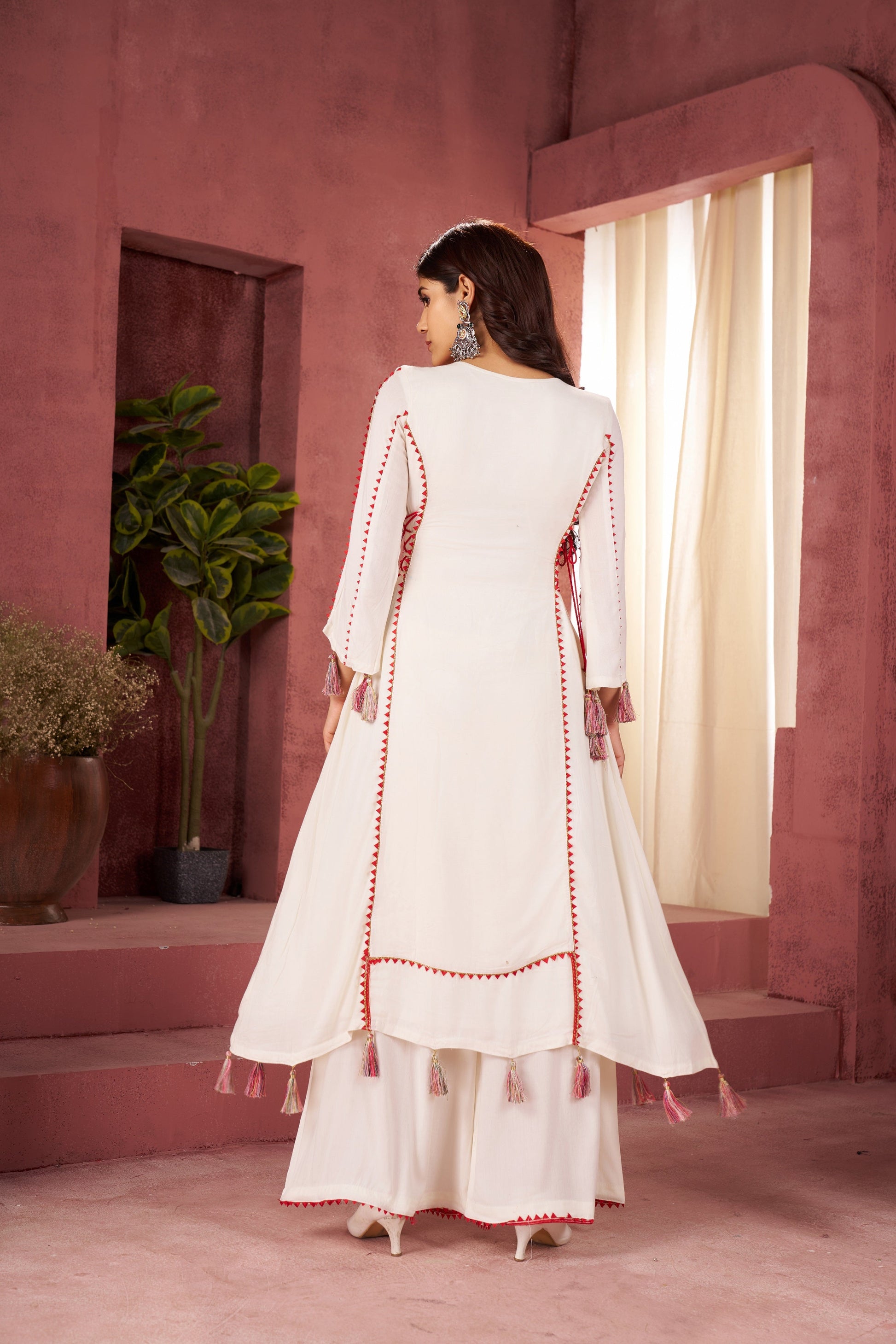 Lehenga Mart Off White Reyon Designer Cord-Set Ready To Wear - Swadesiicart