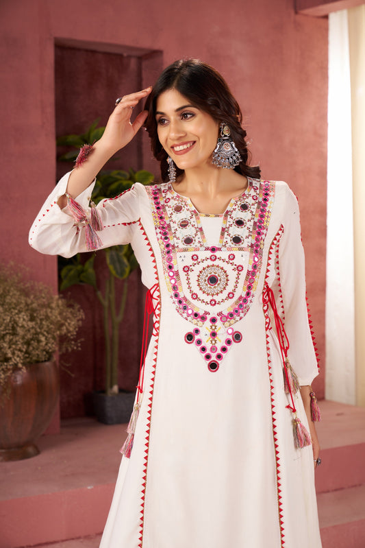 Lehenga Mart Off White Reyon Designer Cord-Set Ready To Wear - Swadesiicart