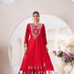 Lehenga Mart Red Reyon Designer Cord-Set Ready To Wear - Swadesiicart